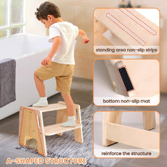 Woodure step stool with side armrests for safer climbing