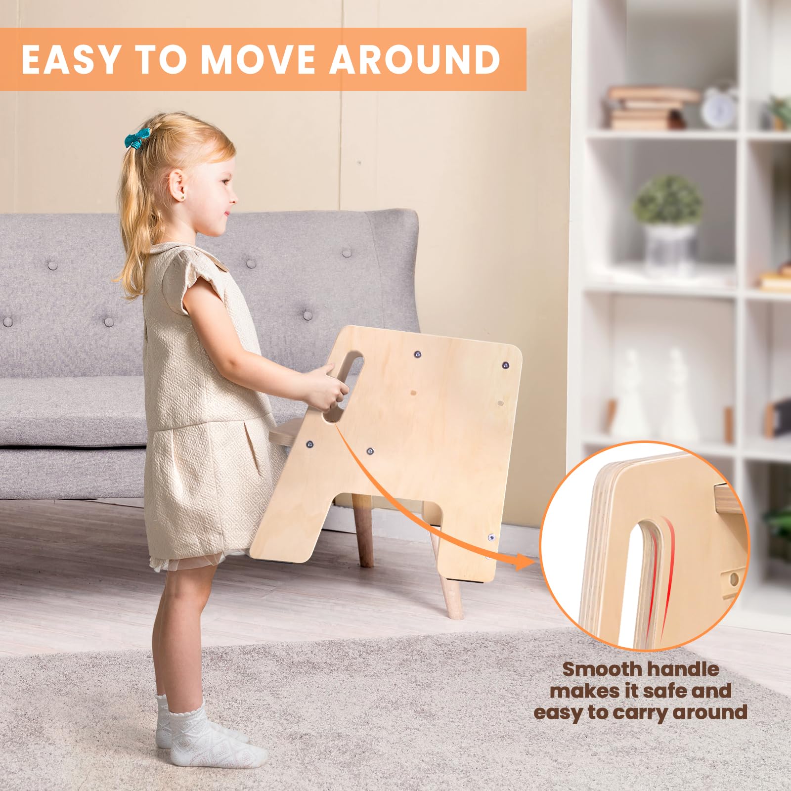 Woodure toddler stool is easy to wipe clean