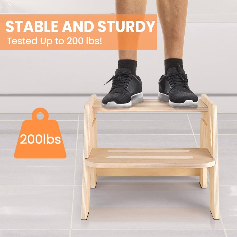 Woodure two-step stool with stain-resistant surface for easy cleaning