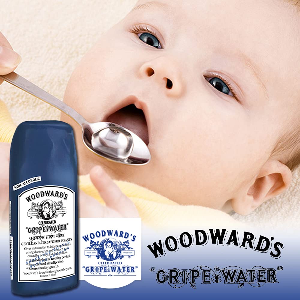 Woodward's Gripe Water 3-pack bottles with compact dosing for babies.