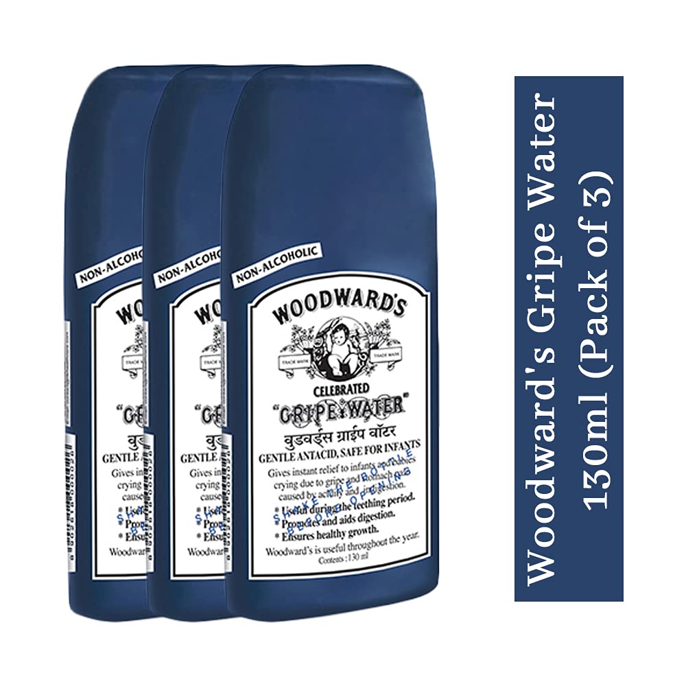 Woodward's Gripe Water 3-pack bottles side view for packaging and size.