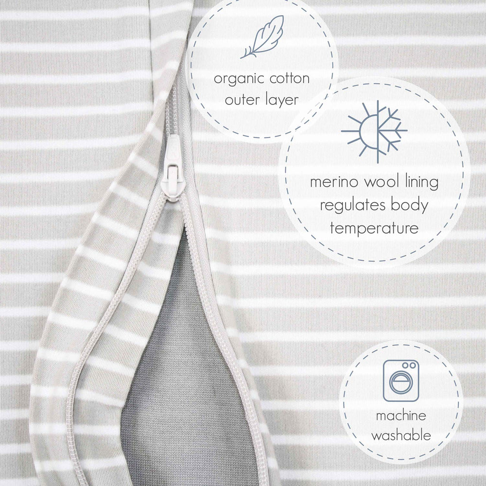 Woolino 4 Season Baby Sleep Bag Gray bottom zipper for quick diaper changes