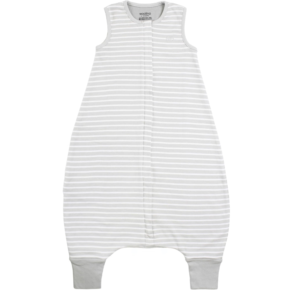 Woolino 4 Season Baby Sleep Bag Gray foot openings demonstrated for mobility
