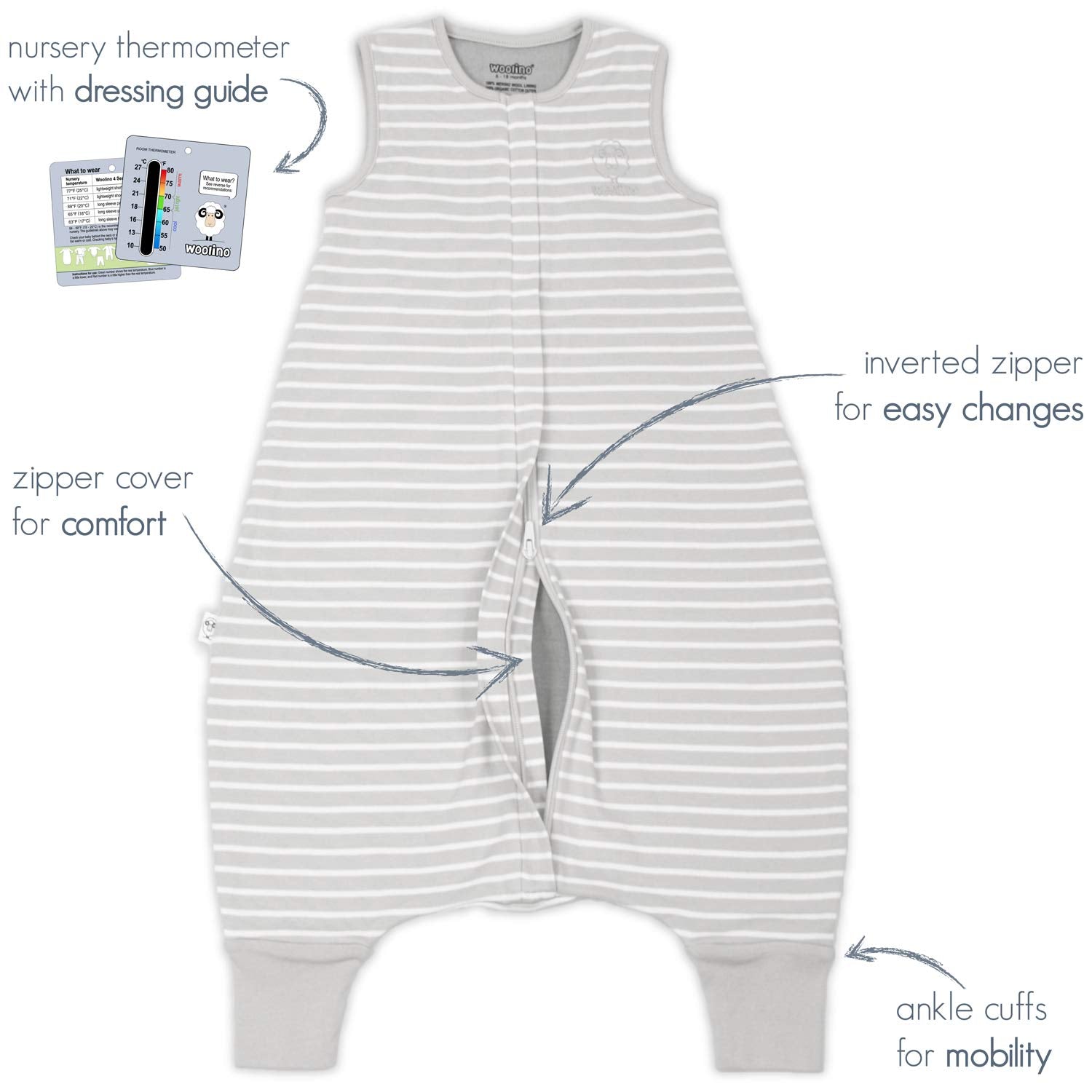 Woolino 4 Season Baby Sleep Bag Gray size 6-18m on display