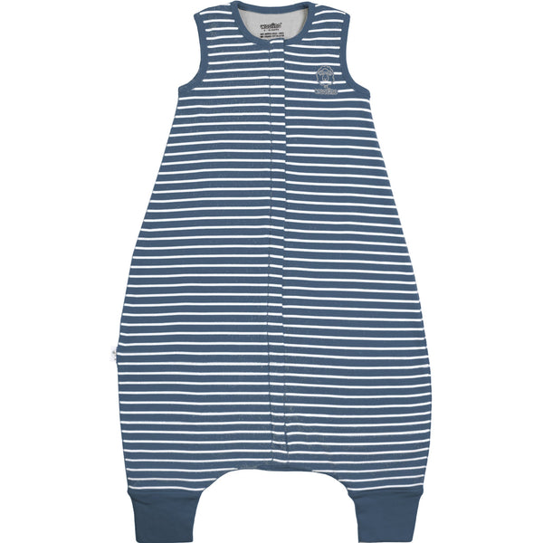 Woolino baby sleep bag with feet holes in navy for mobility.