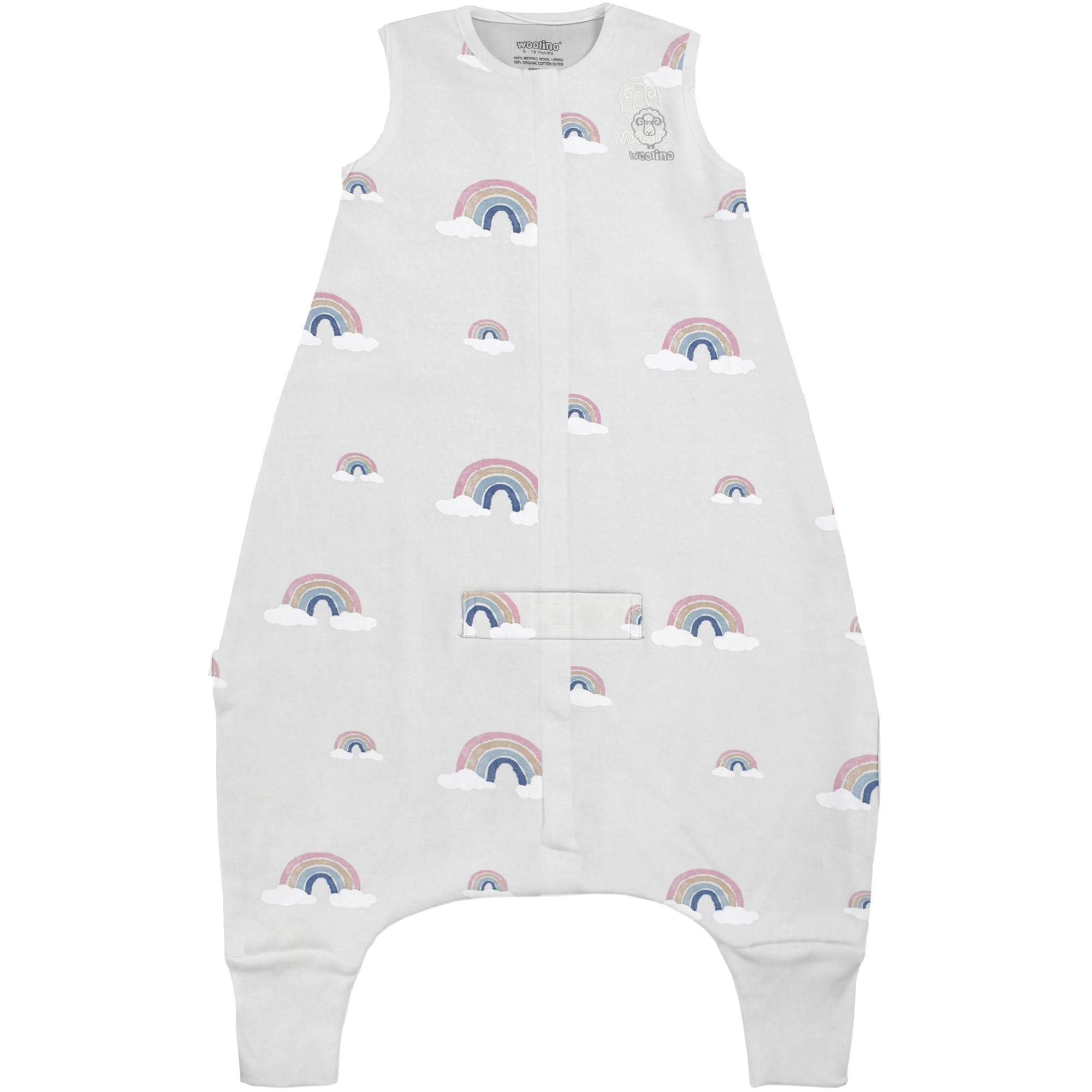 Woolino baby sleep bag with feet opening for mobility and comfort.