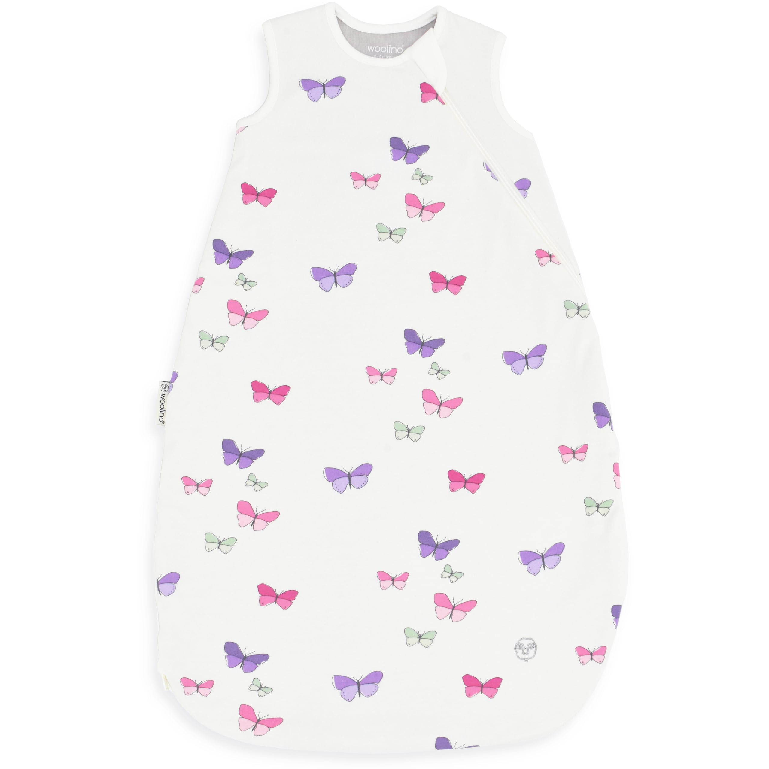 Woolino Butterfly sleep sack front view showing cozy merino lining for comfortable nights