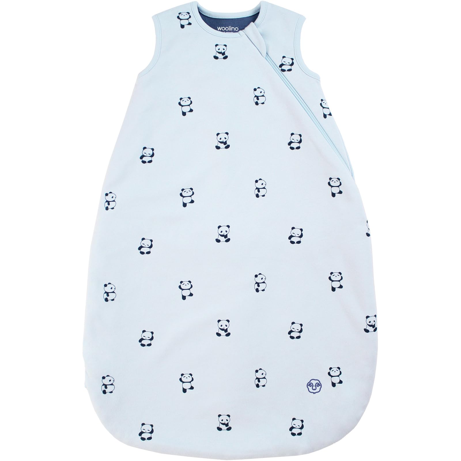 Woolino Panda merino sleep bag two-way zipper for quick changes.