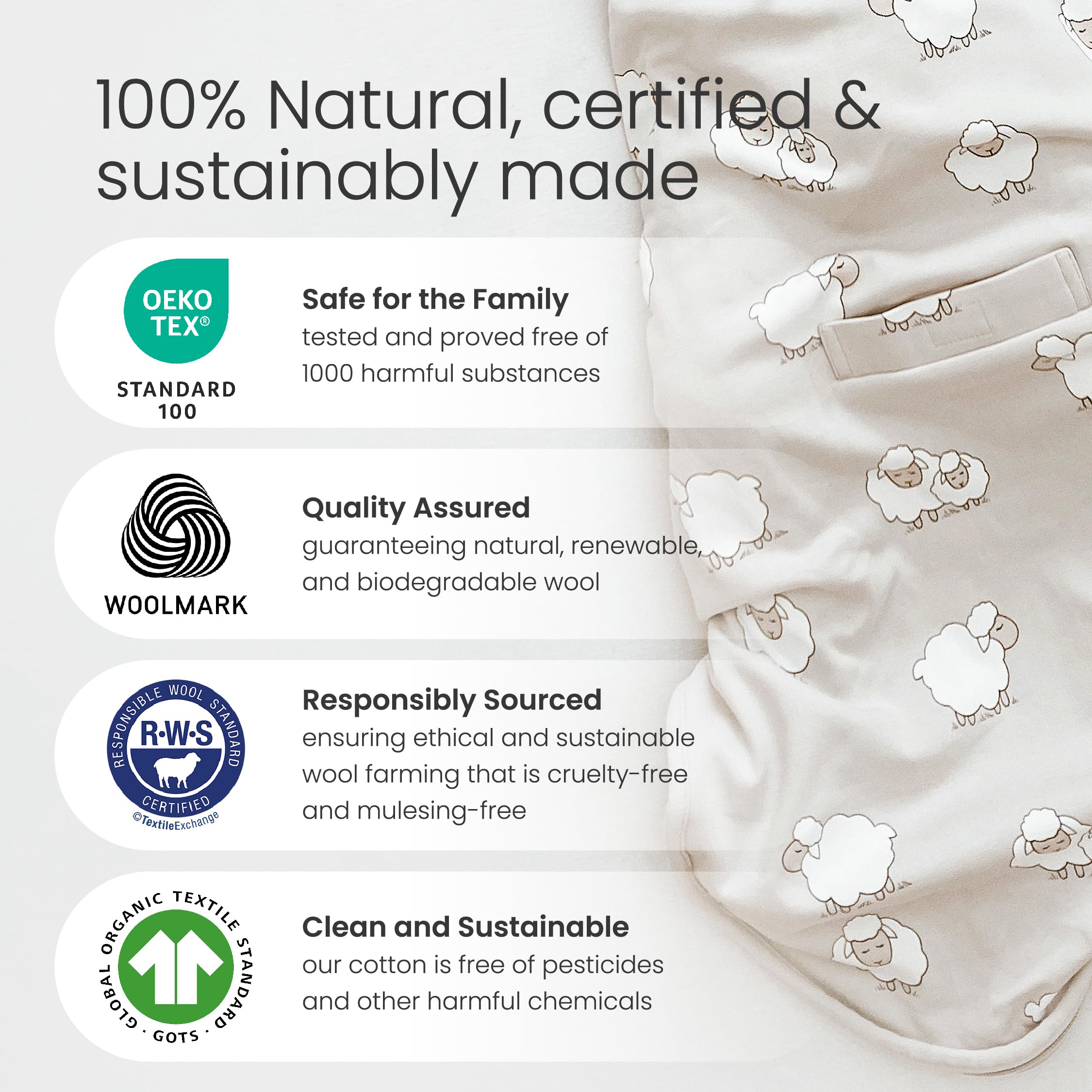 Woolino organic cotton outer close-up highlighting breathable natural fabric.