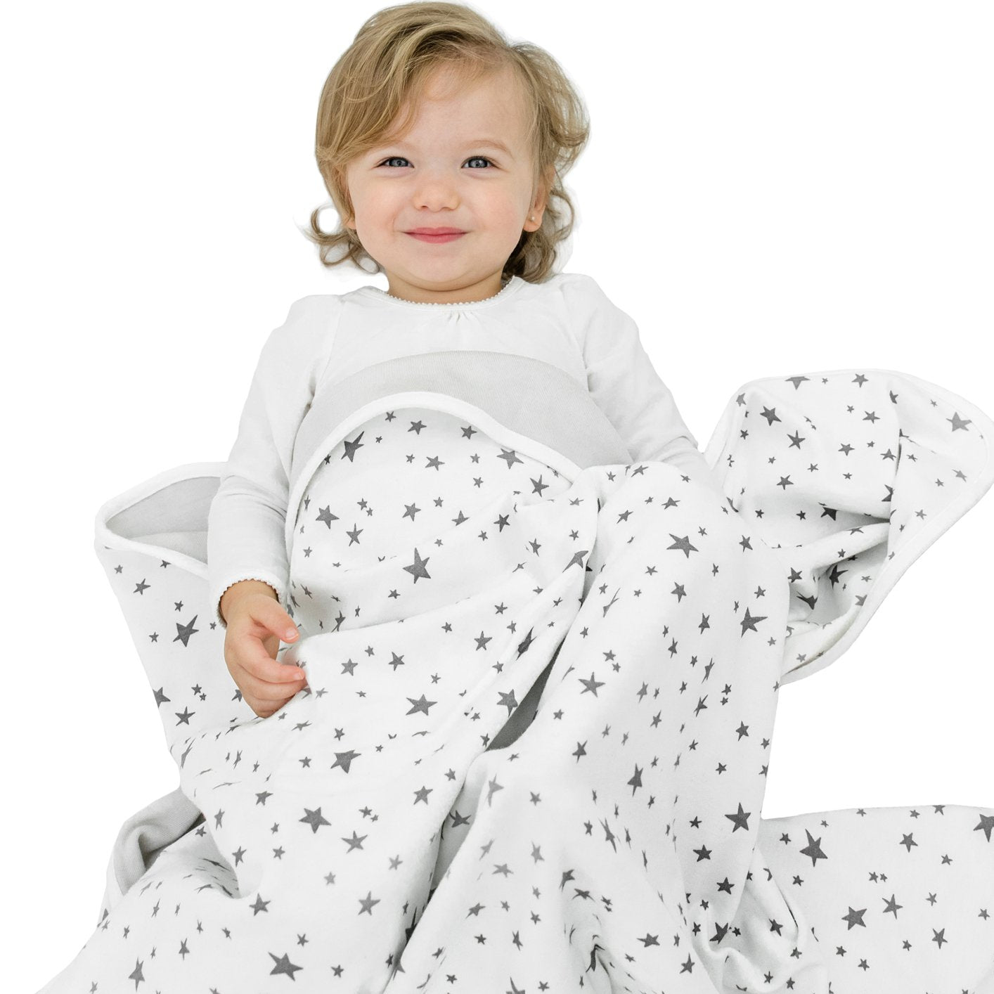 Woolino Toddler Blanket Stars Gray close-up reveals merino wool for year-round comfort and breathability