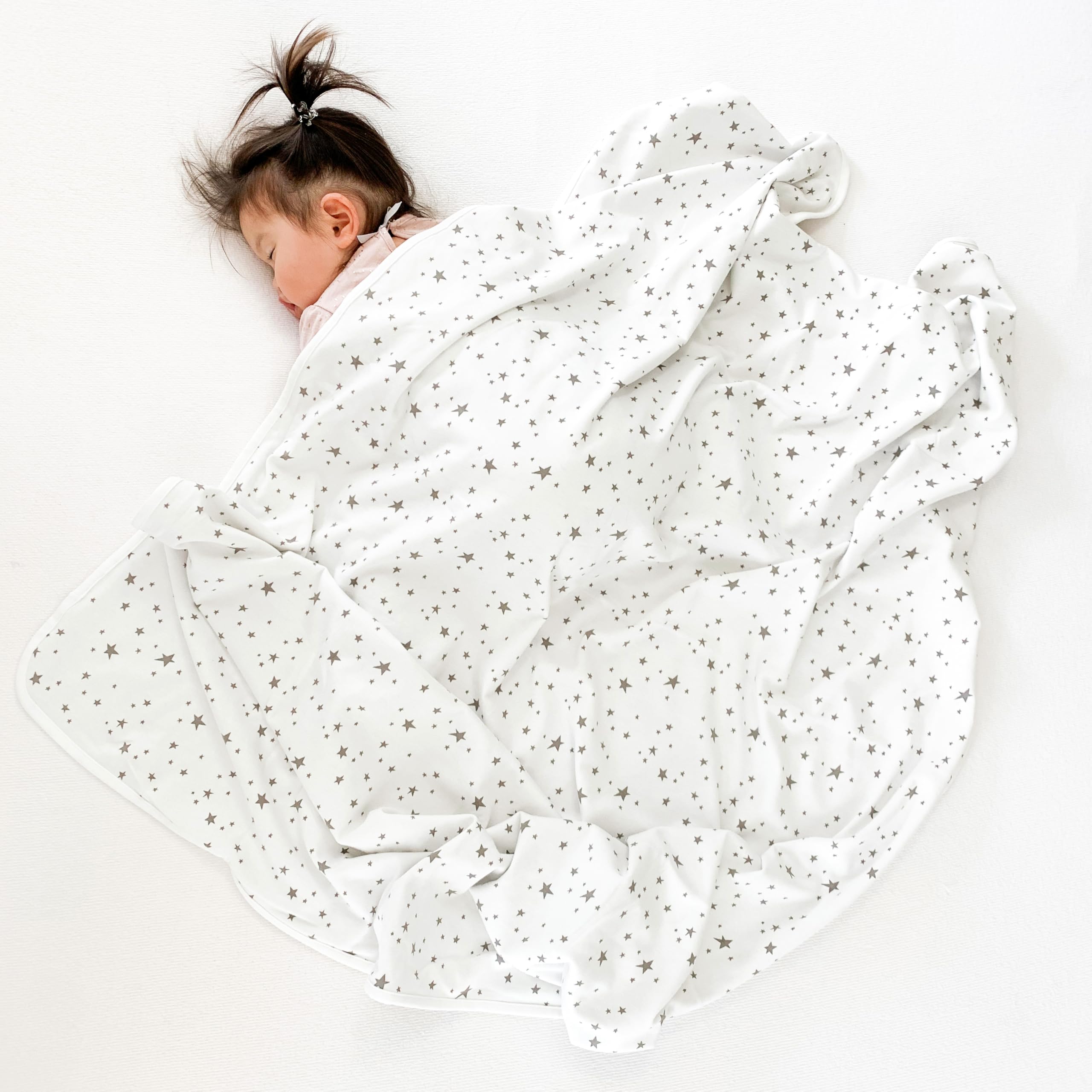 Woolino Toddler Blanket Stars Gray folded view showcases plush organic cotton outer for durable, easy-care use