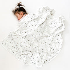 Woolino Toddler Blanket Stars Gray folded view showcases plush organic cotton outer for durable, easy-care use