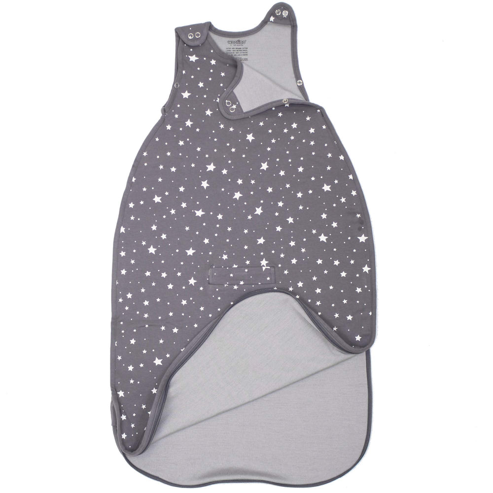 Woolino star-gray shoulder snaps and two-way zipper for easy dressing