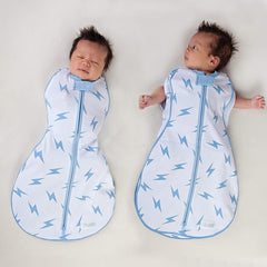 Woombie Grow With Me Stage One swaddle shows adjustable fit as your baby grows.