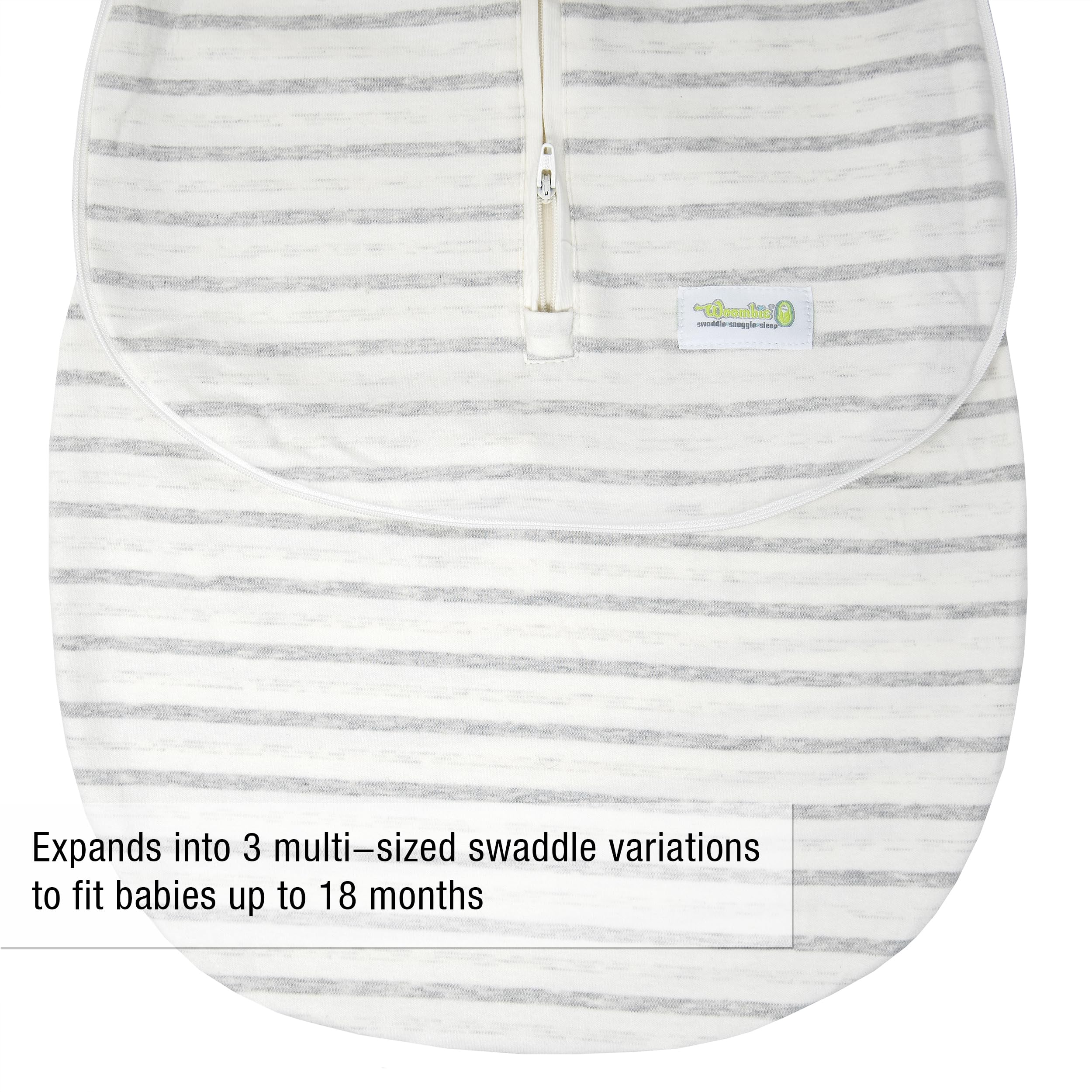 Woombie Grow With Me two-way zipper simplifies diaper changes at night.