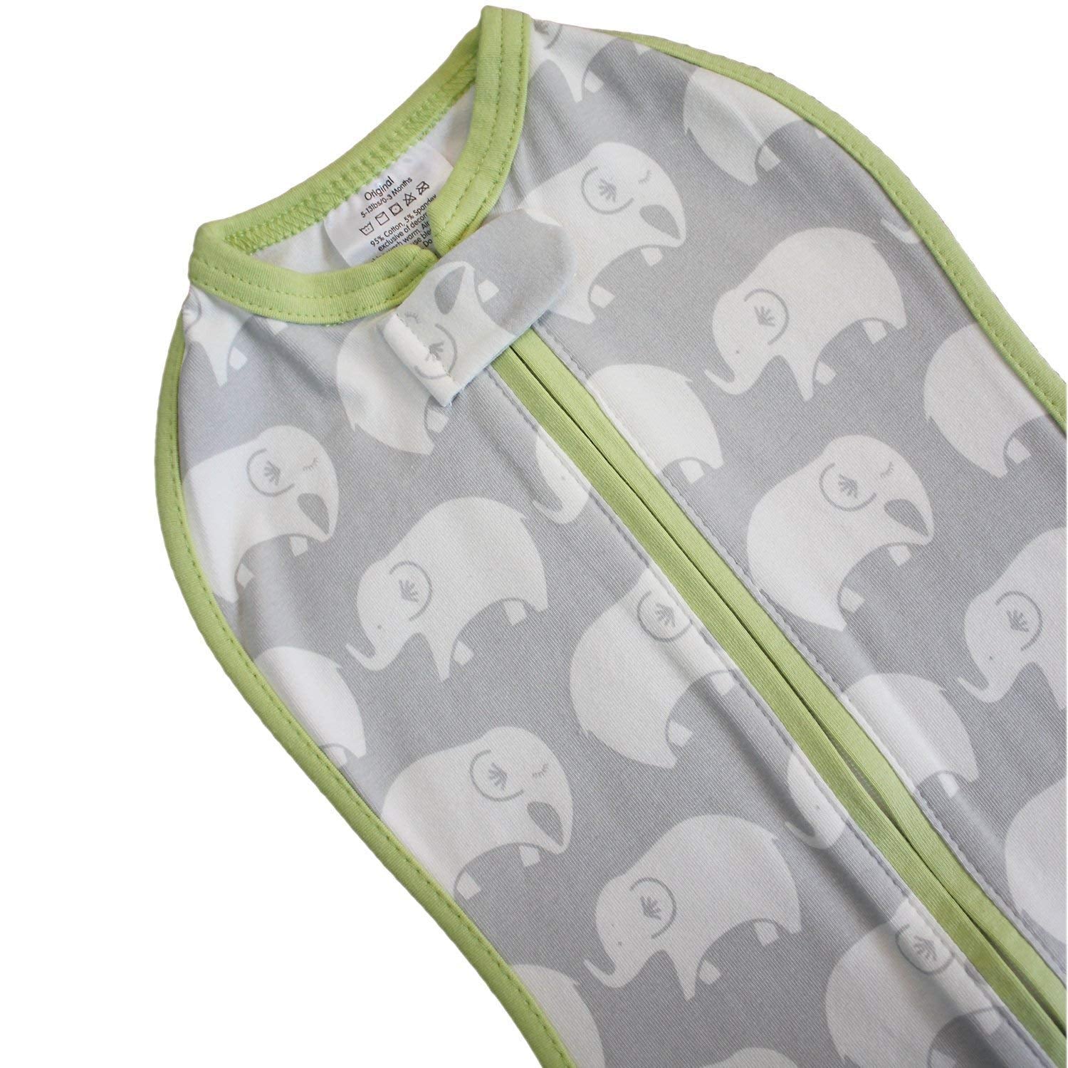 Woombie Stardust Elephant wearable blanket shows adaptable warmth for growing babies.
