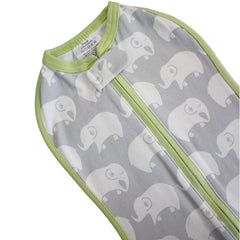 Woombie Stardust Elephant wearable blanket shows adaptable warmth for growing babies.