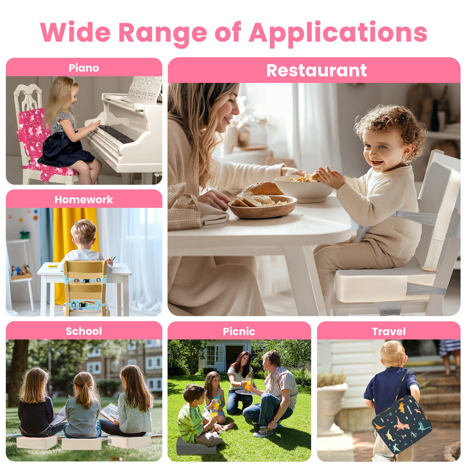 wooshwa Unicorn booster seat fits most tables, enhancing family mealtimes.