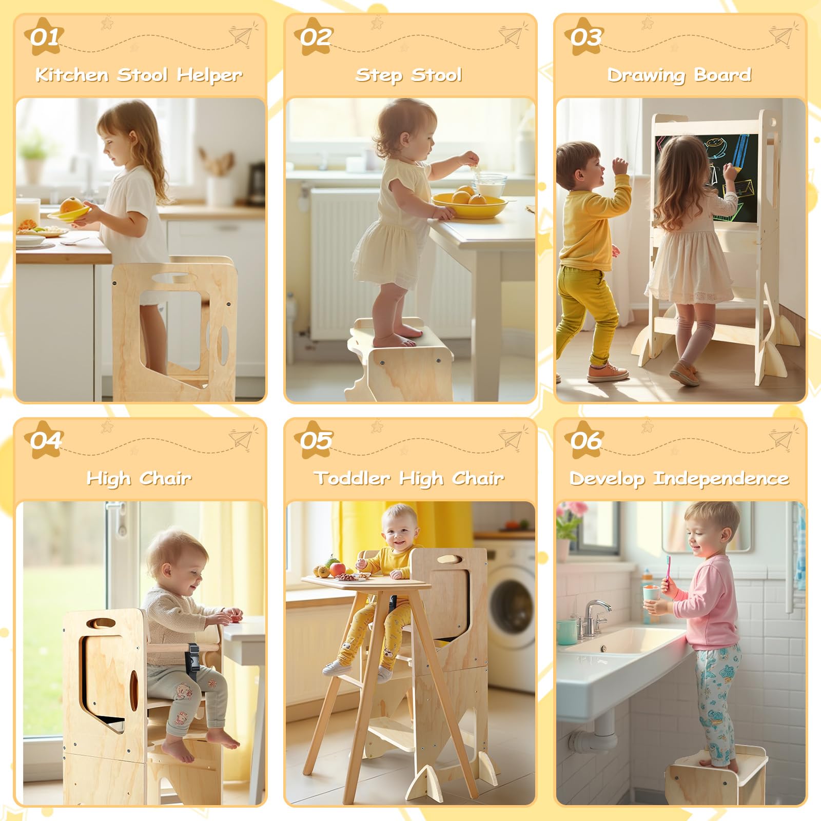 5-in-1 design functions as a stool and bench during meals