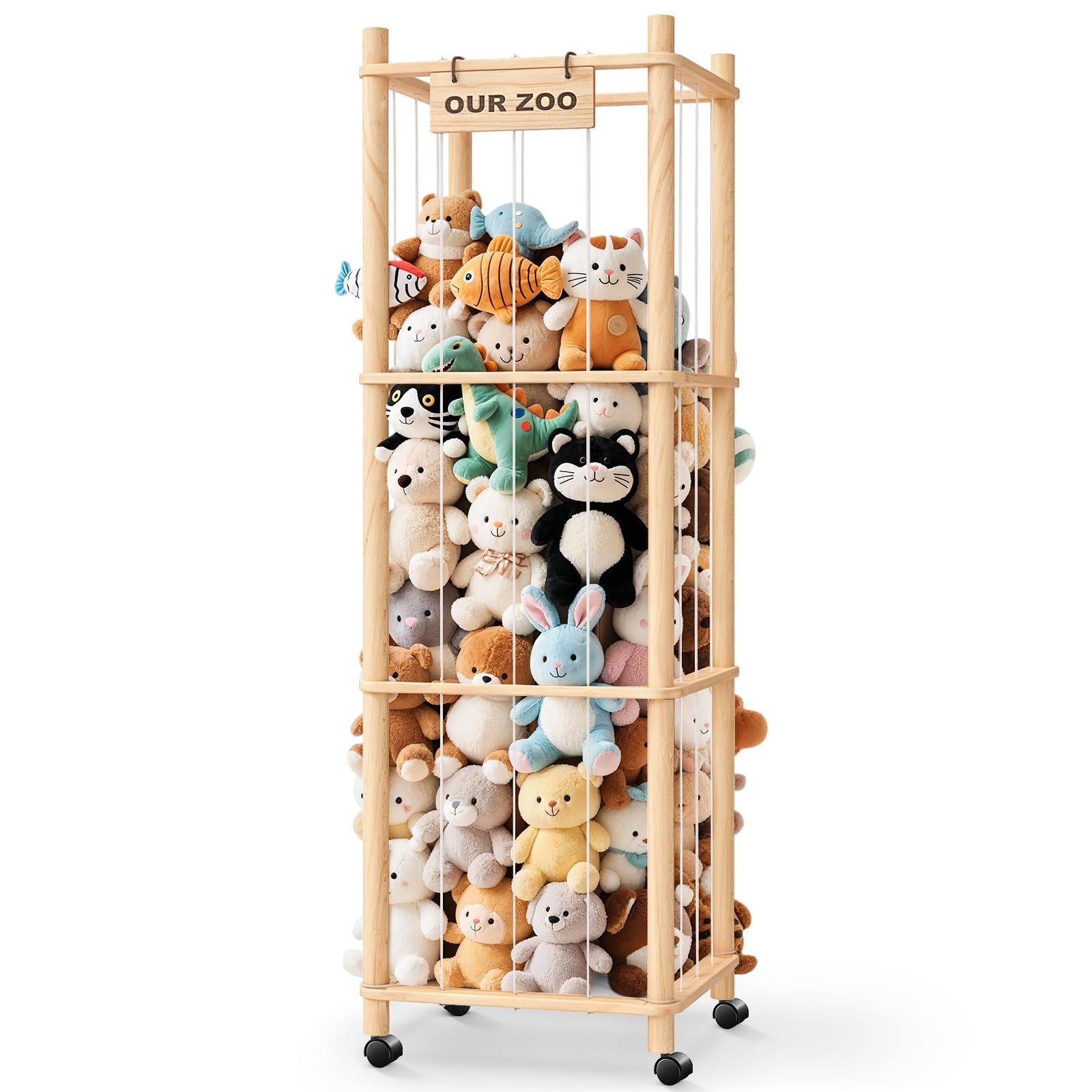 WORLDMX extralarge stuffed animal storage with wheels for easy room-to-room organization.