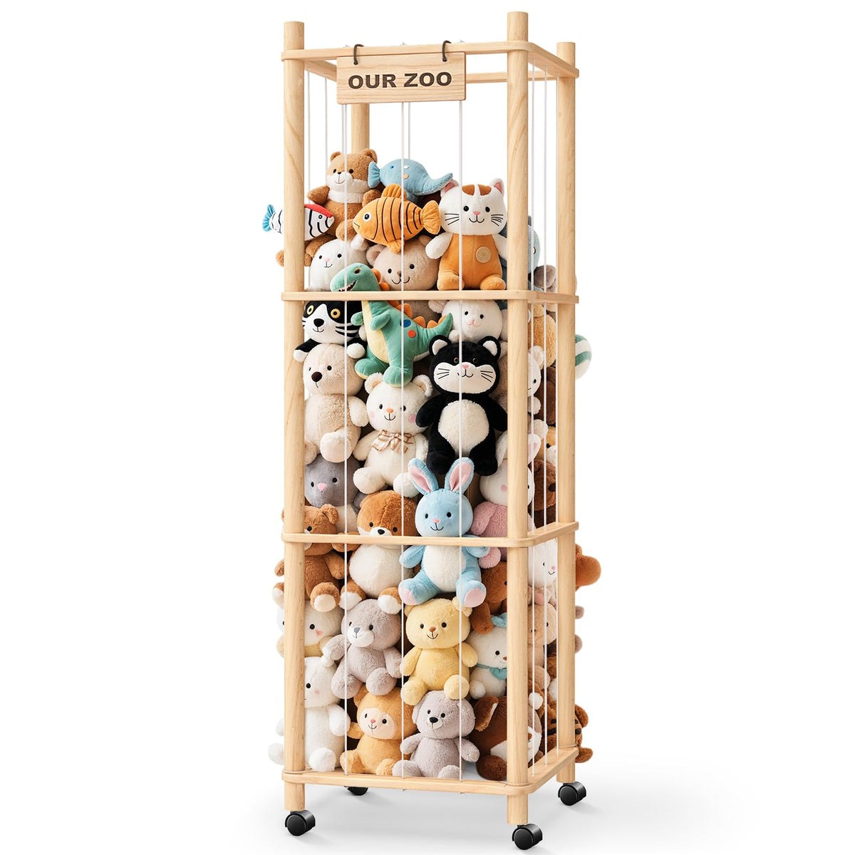WORLDMX extralarge stuffed animal storage with wheels for easy room-to-room organization.