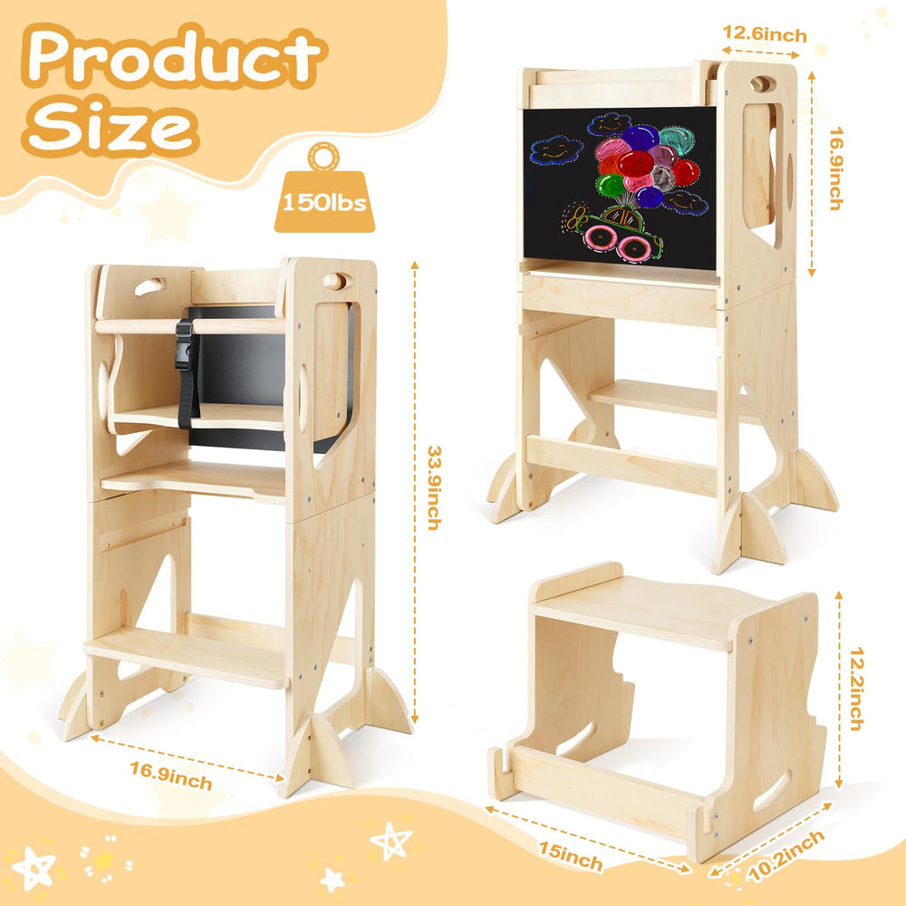 WORLDMX learning tower with blackboard encourages independent play and creativity