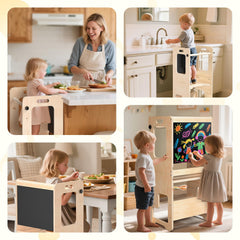Worldmx toddler stool used at the counter supports independent play.