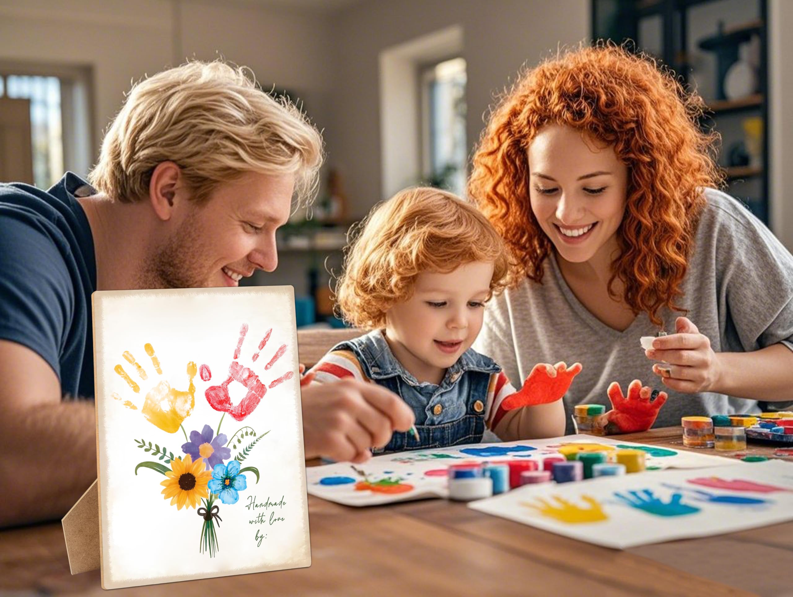 Woukaup 9x12 wood sign showcases handprint art.
