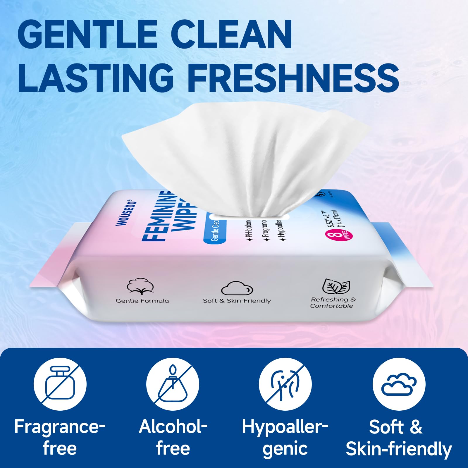 WOUSEDO wipes feature soft, skin-friendly material for gentle cleansing and comfort.