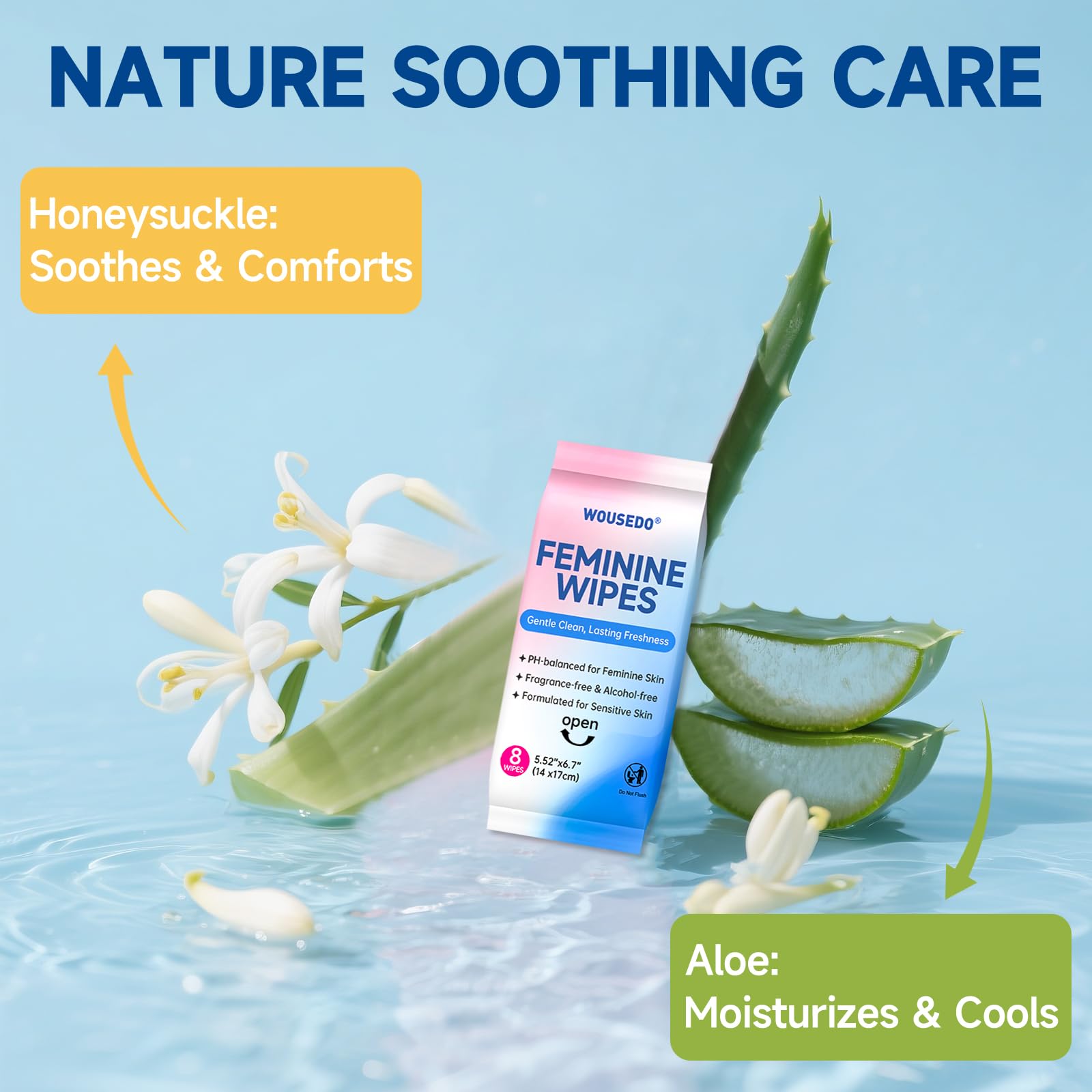 WOUSEDO contains panthenol and honeysuckle extract to nourish sensitive skin.