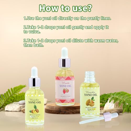 Wovarkie Yoni Oil drops being applied for gentle hydration.