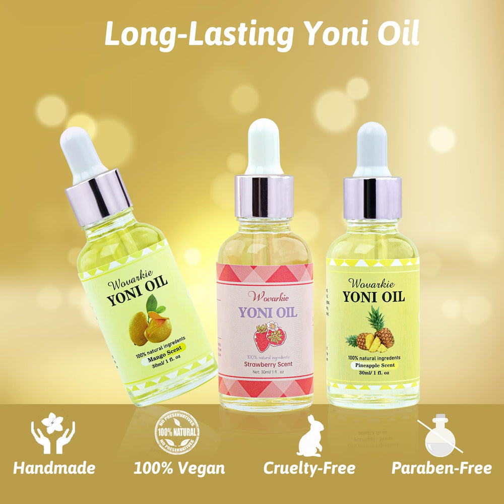 Wovarkie Yoni Oil ingredients scan featuring essential oils.
