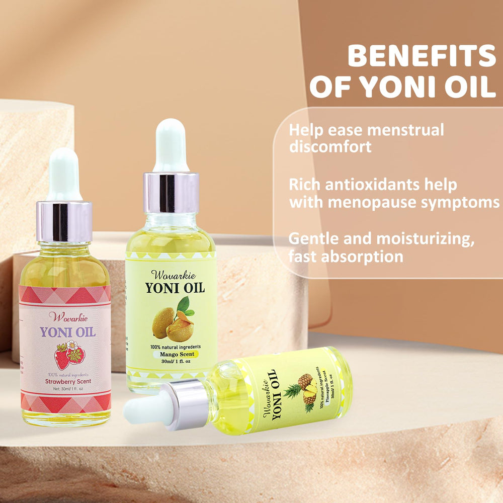 Wovarkie Yoni Oil packaging display showing the 3-pack.