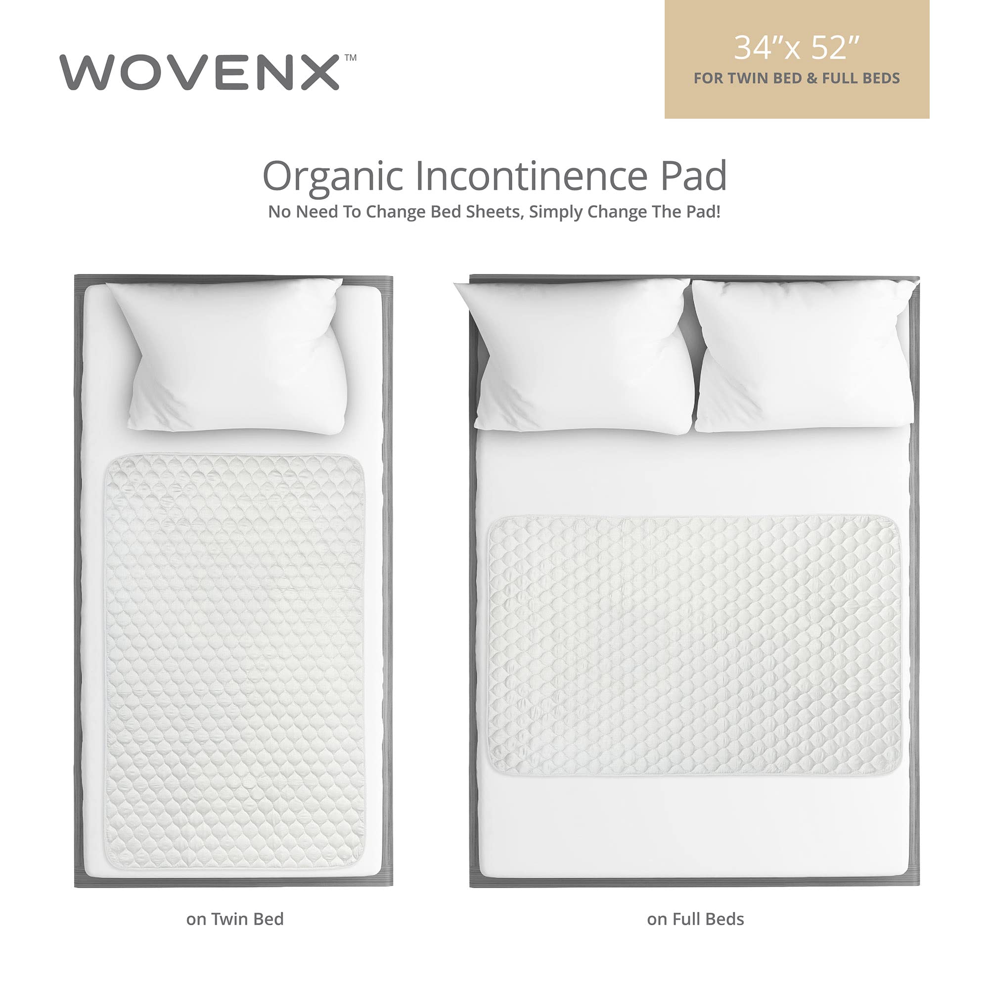 WOVENX easy-clean, machine-washable underpad for reusable use.