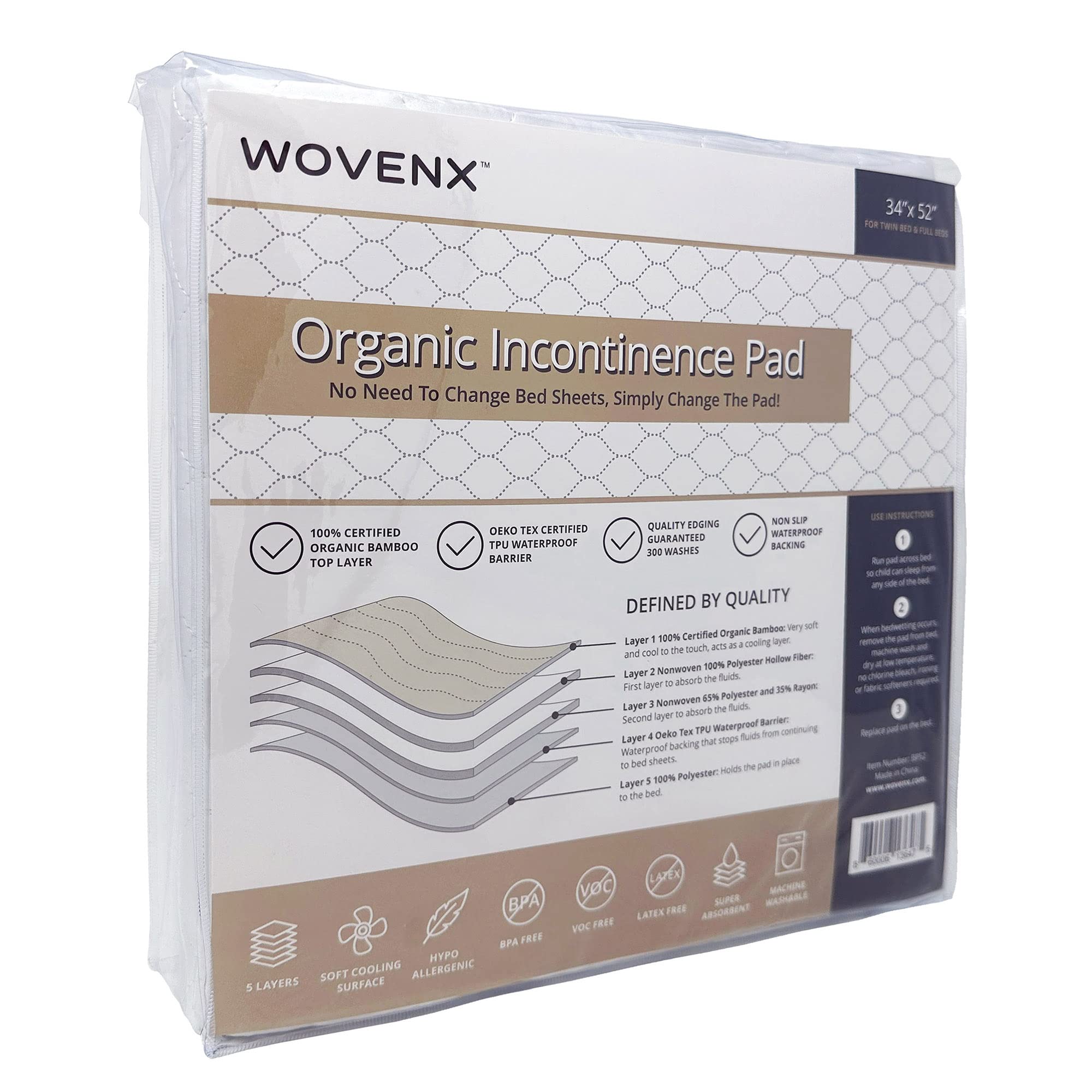 WOVENX kids bed pad showing multi-layer absorption for clean mornings.