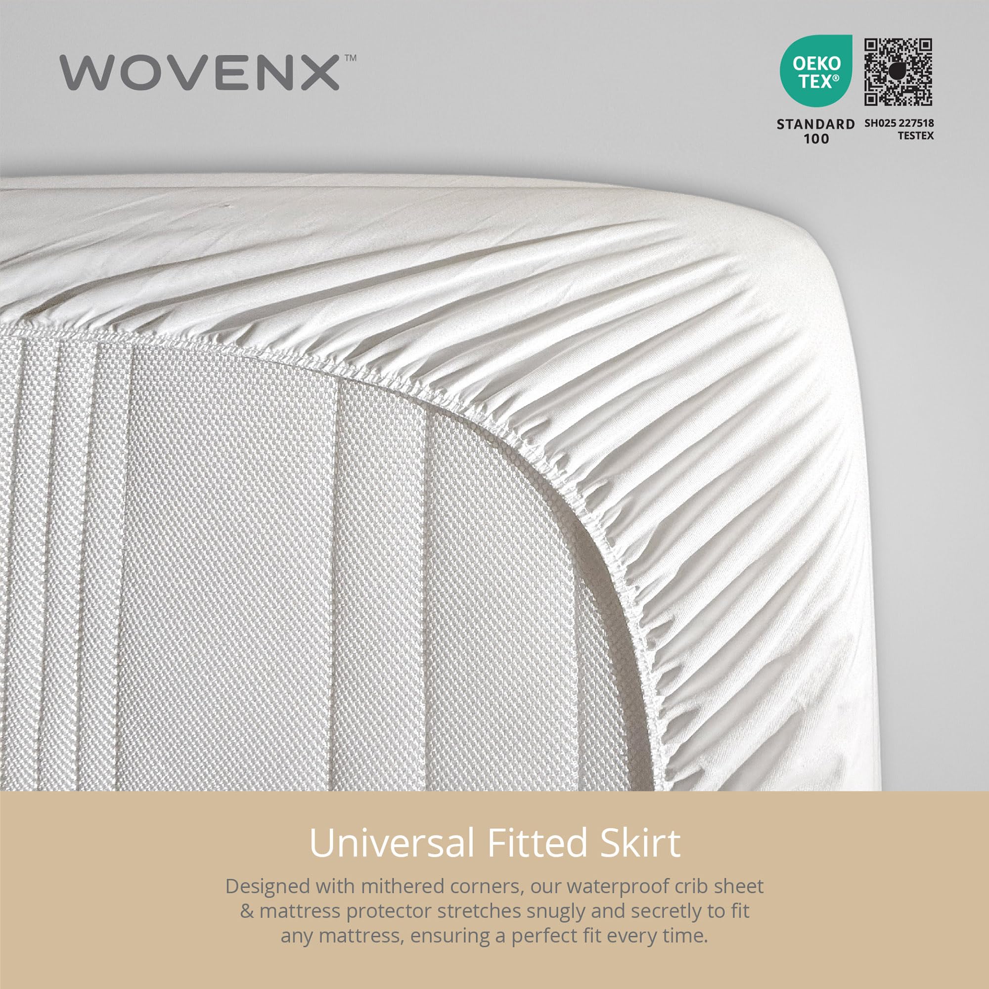Wovenx 9-inch skirt view demonstrating secure crib fit