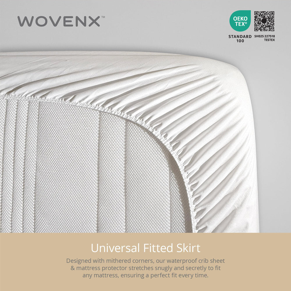 Wovenx 9-inch skirt view demonstrating secure crib fit