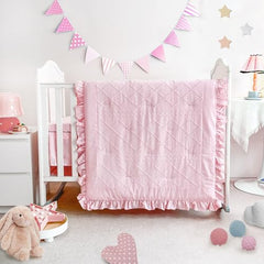 Wowelife crib comforter with pink ruffles for cozy naps