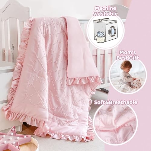 Wowelife pink crib skirt completes the bed ensemble with gentle structure