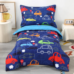 Wowelife car toddler bedding blue comforter for cozy bedtime with playful cars