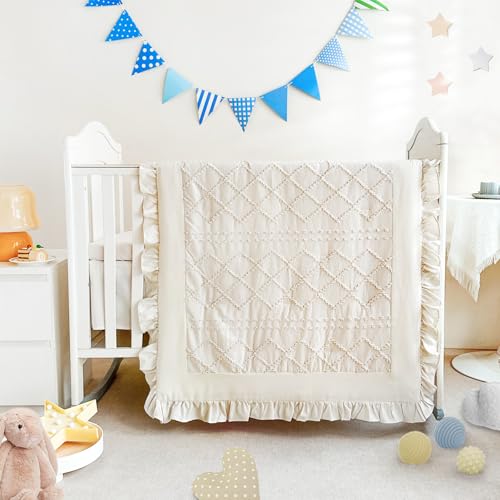 Wowelife 3-piece beige crib bedding set on a crib for a cozy nursery.