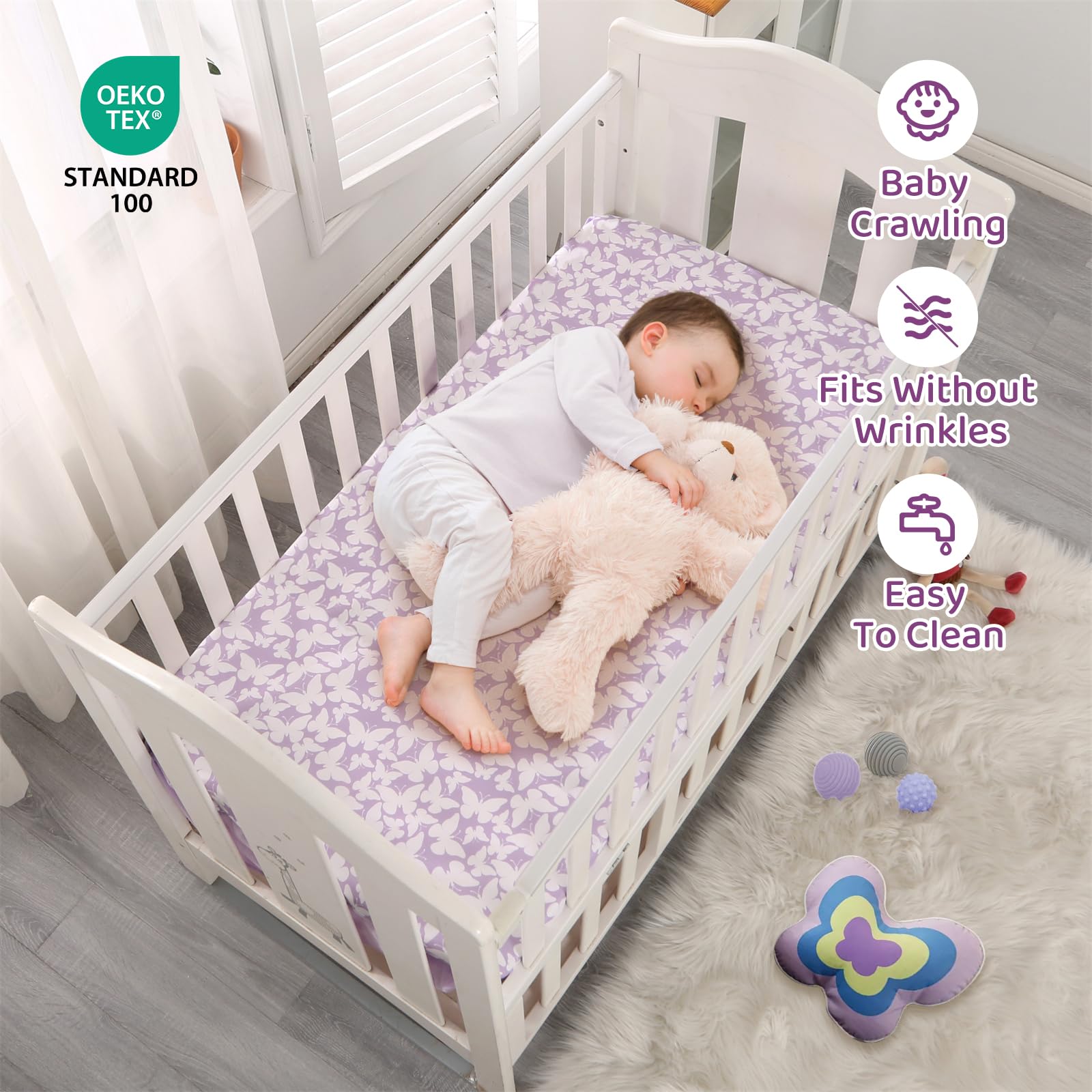 Wowelife fitted crib sheet with all-around elastic stays secure