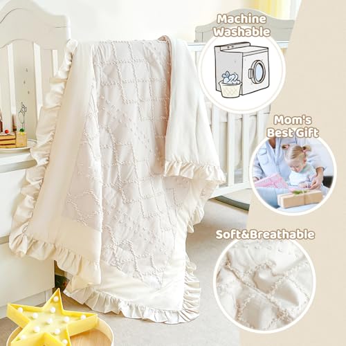Wowelife crib skirt with deep pockets adds tidy storage and style.