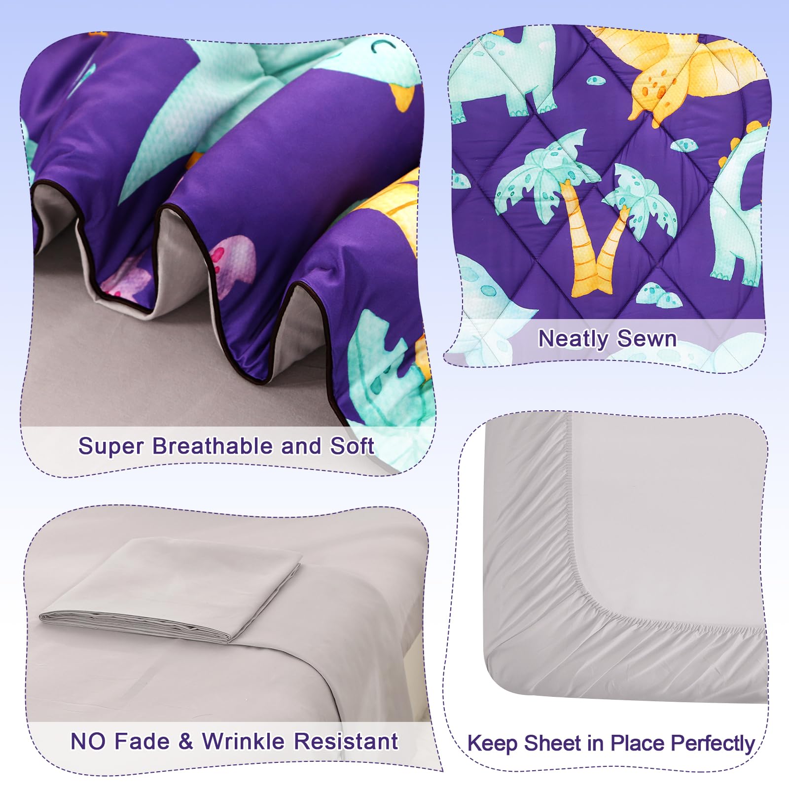 Wowelife dinosaur toddler fitted sheet purple fits mattresses up to eight inches
