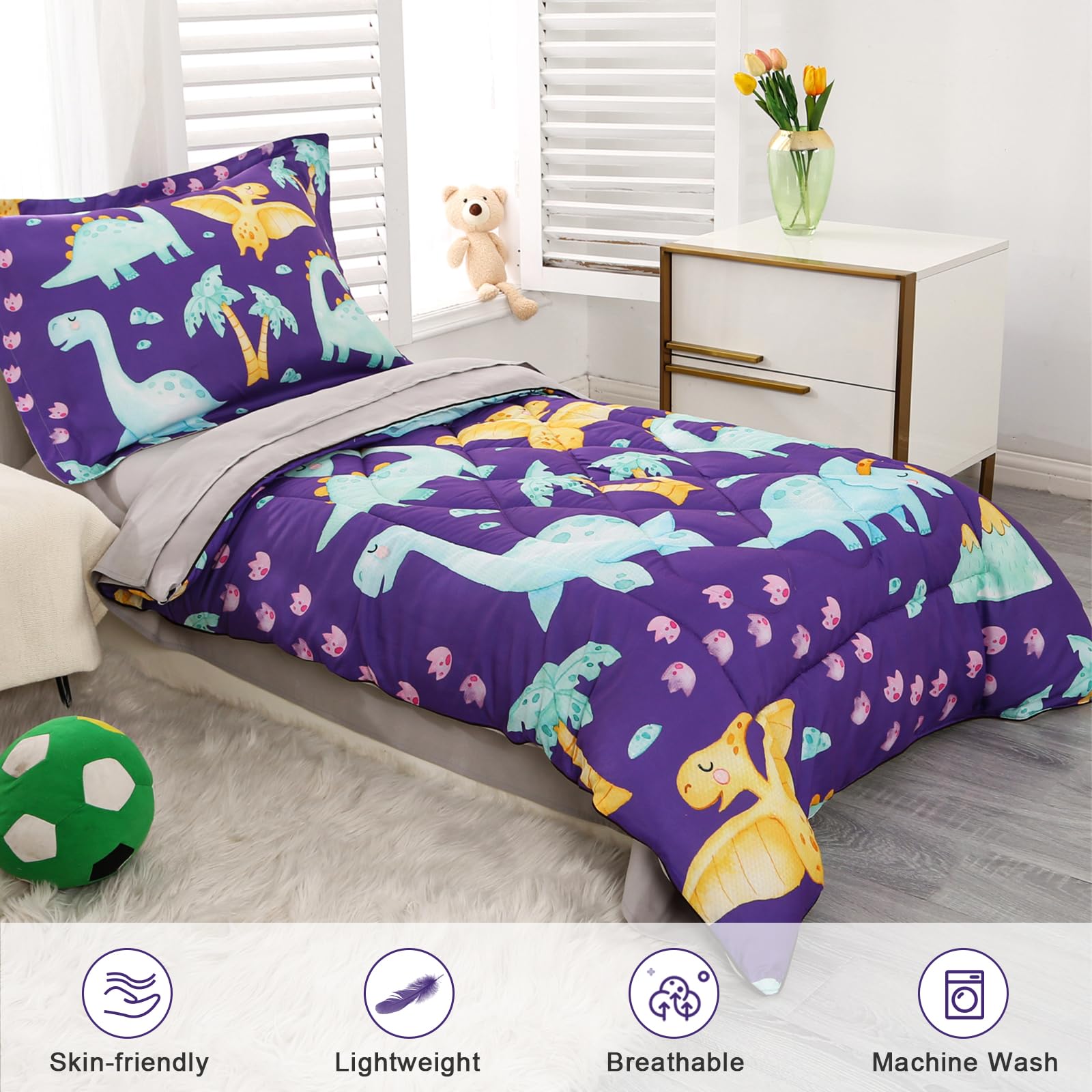 Wowelife dinosaur toddler flat sheet purple supports comfortable night routines