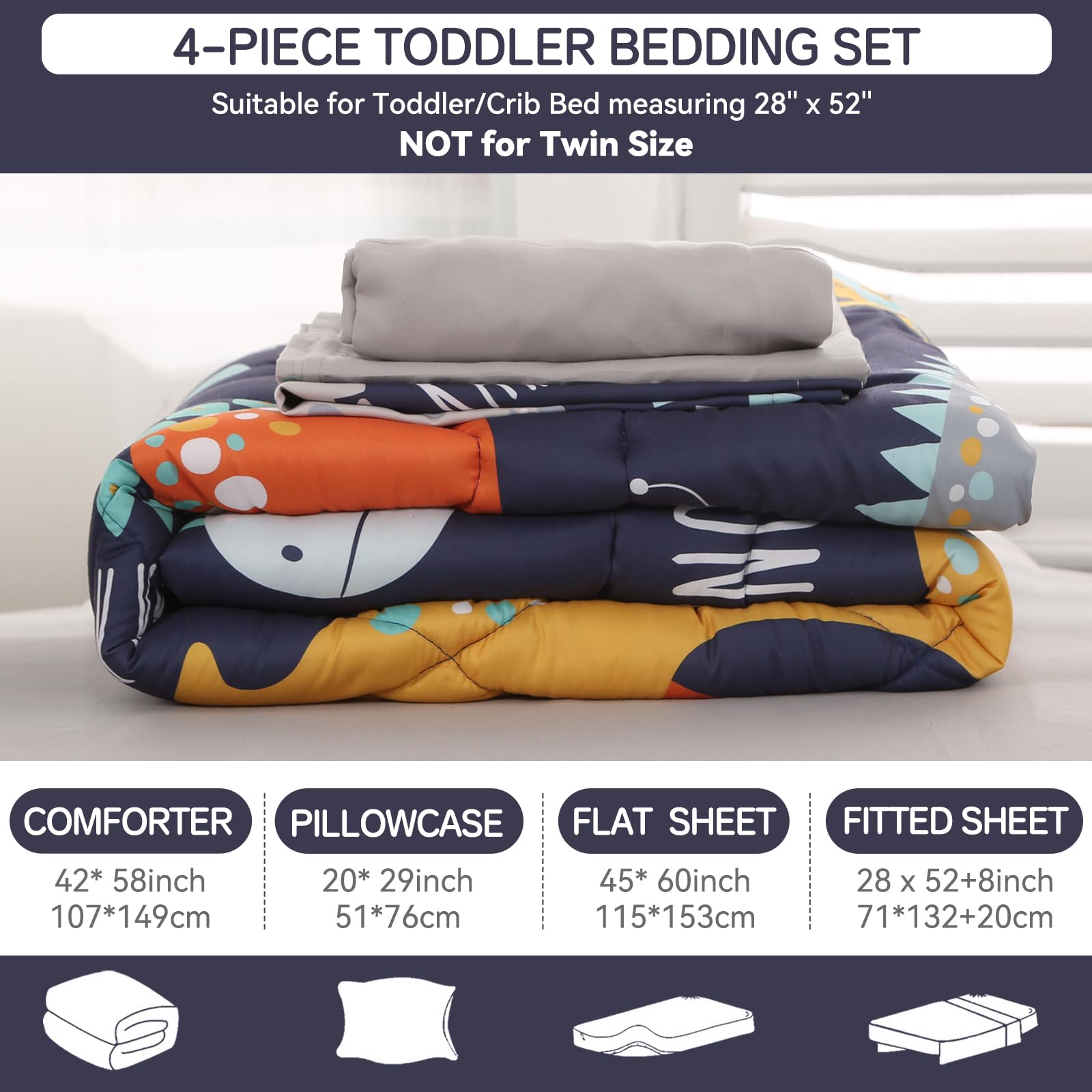 Wowelife dinosaur toddler bedding in a cozy bedroom scene for bedtime inspiration.