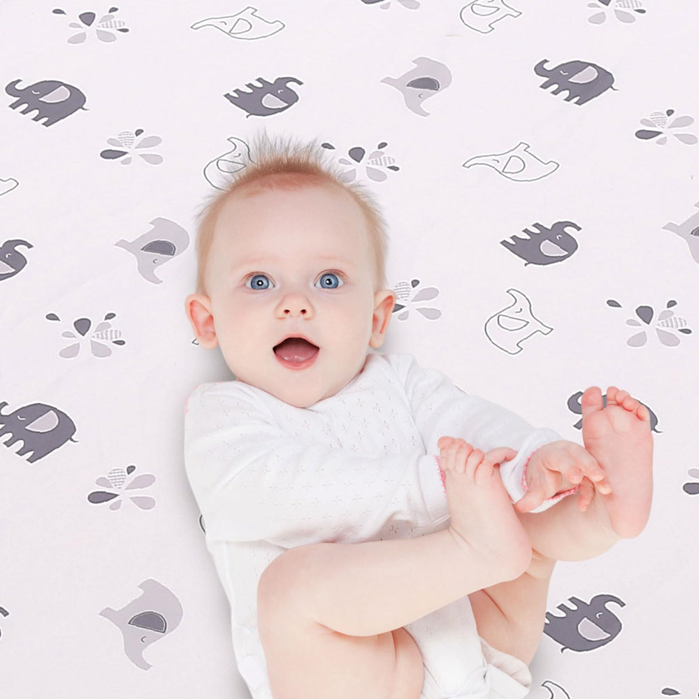 Wowelife Elephant fitted sheet gray, all-around elastic for secure, safe fit.