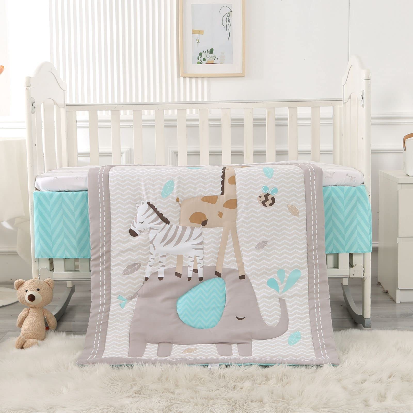 Wowelife elephant crib bedding gray skirt keeps sheet in place for safe nursery