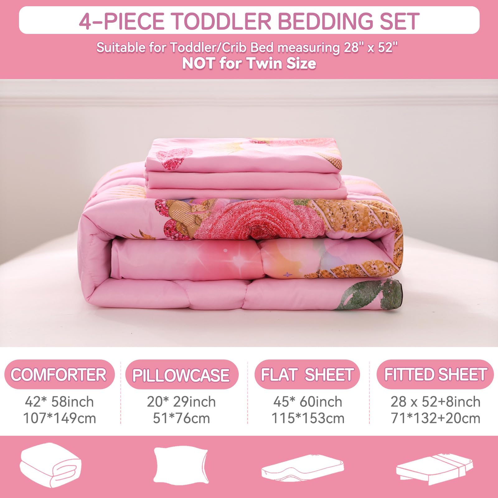 Wowelife Fitted sheet 28x52 deep pocket fits snugly on toddler mattresses.