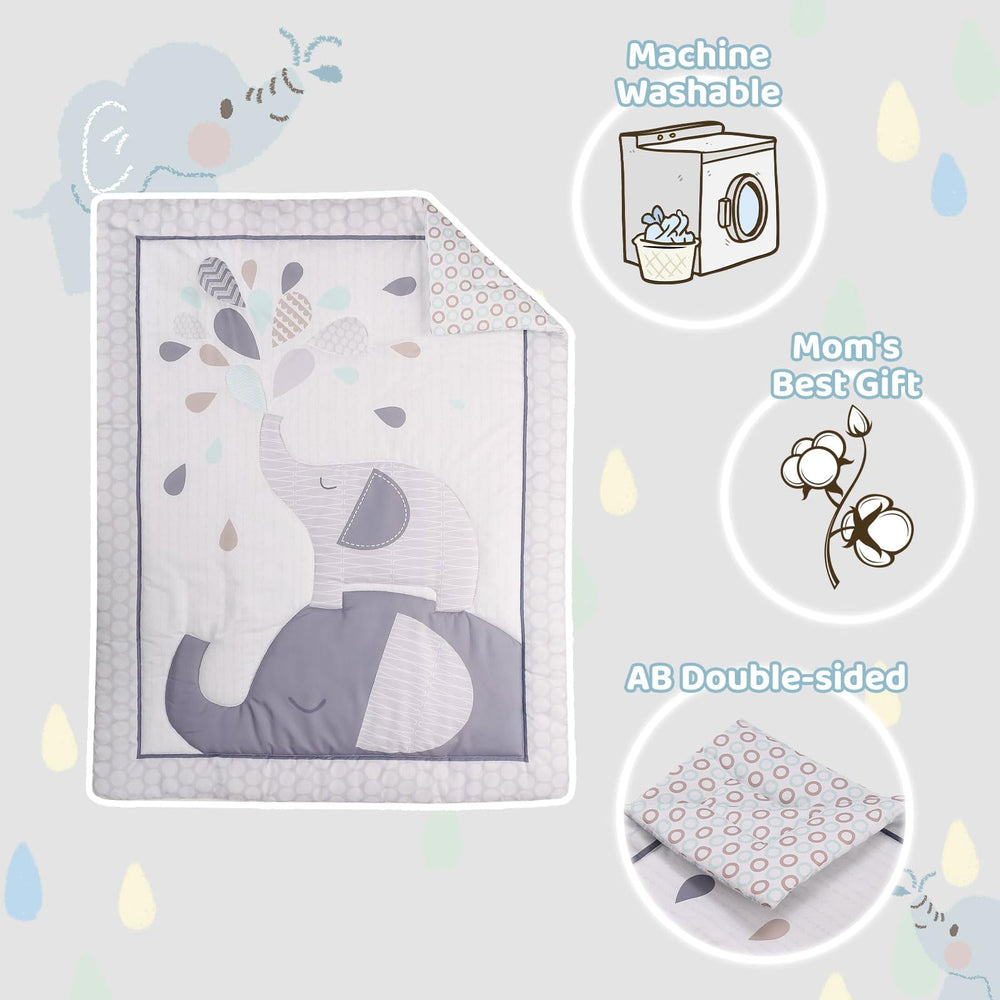 Wowelife grey elephant bedding closeup shows soft fabric texture